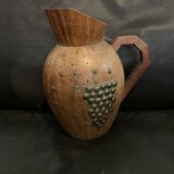Turned wooden pitcher 17cm grape signed vintage old handmade jug