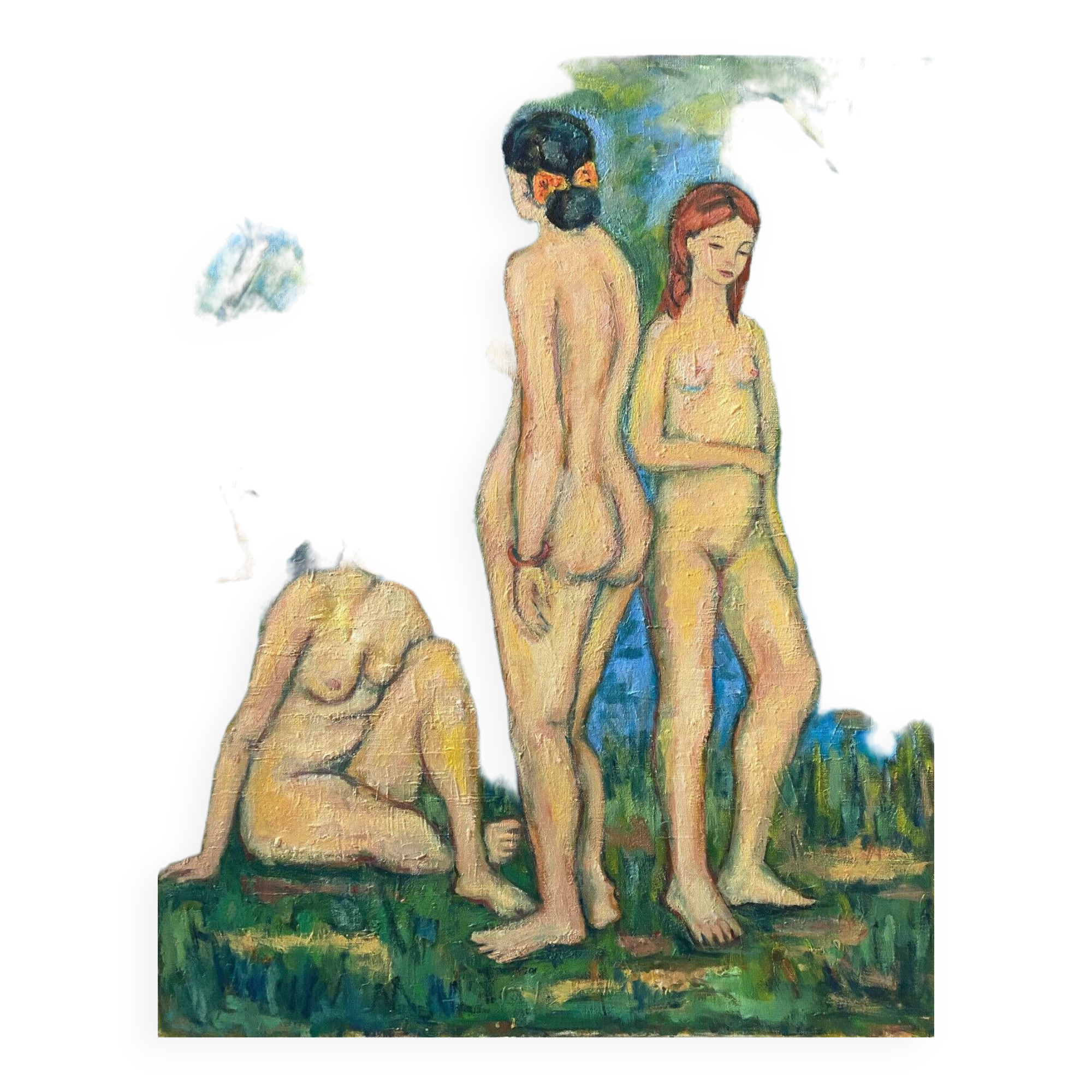 Large painting hst "baigneuses" marcelle guetta-fattal (1922-2009) fauvism