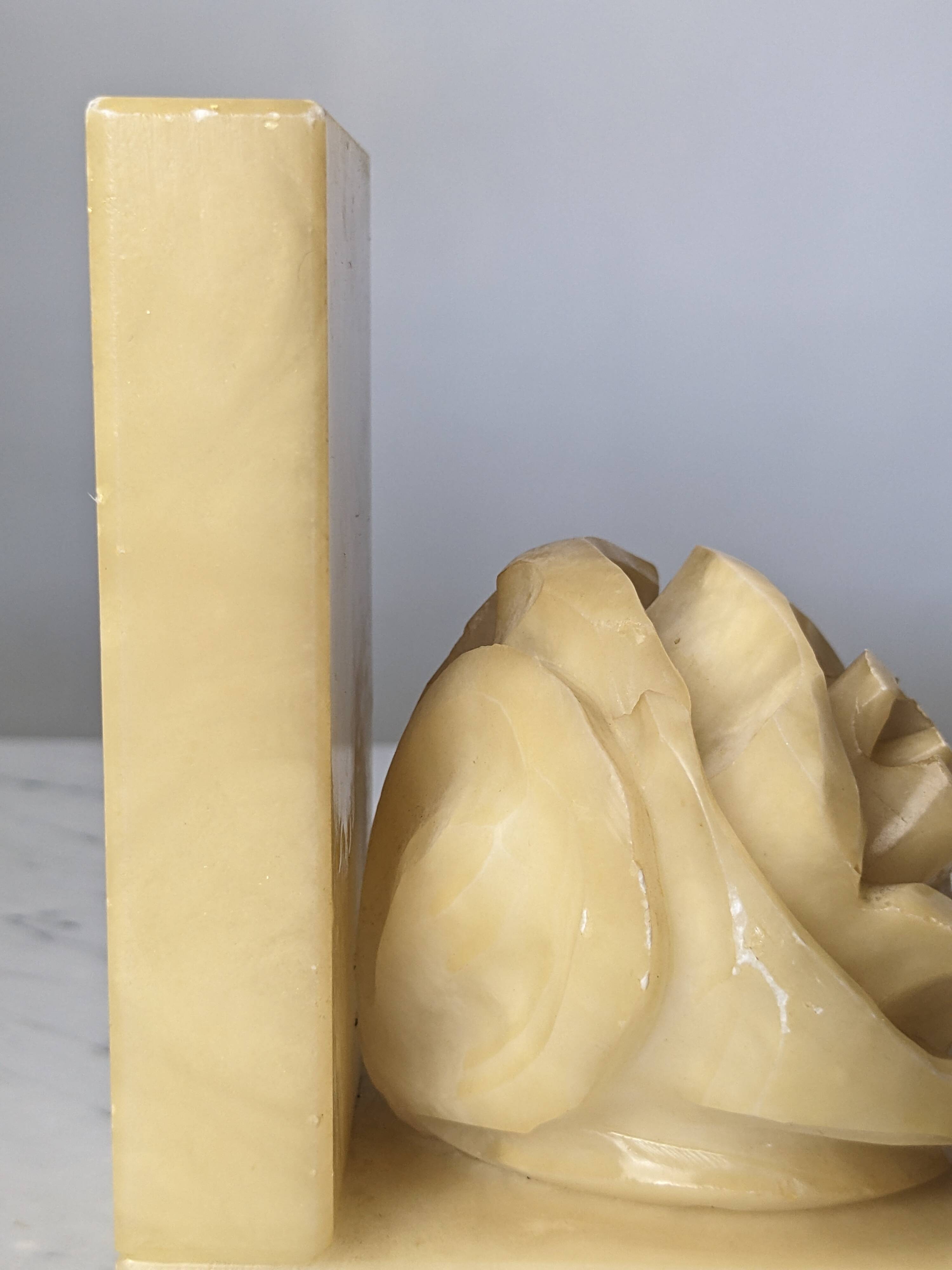 Pair of Neo-Classical Camellia Alabaster Bookends - 1940s