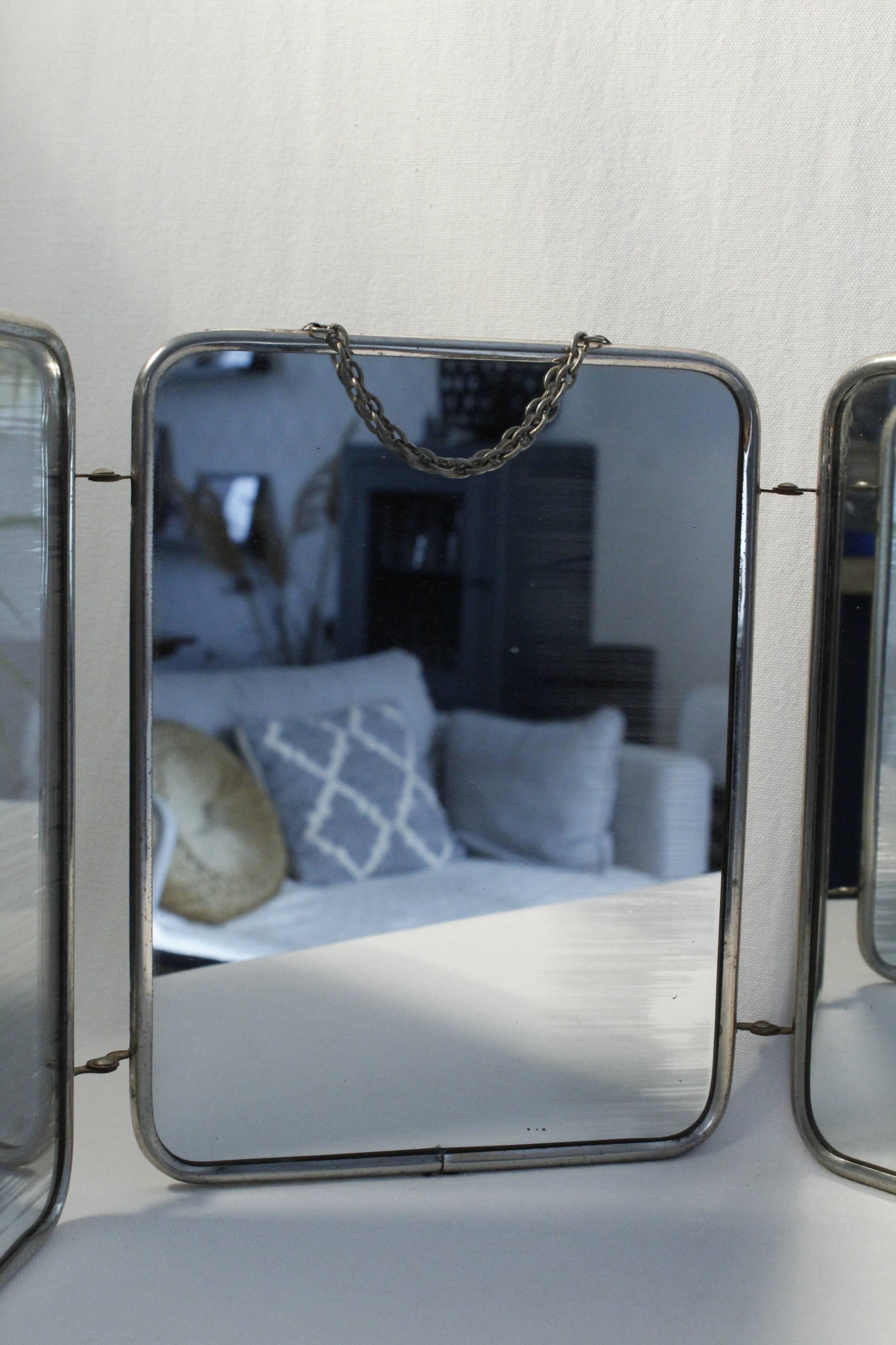 Vintage triptych barber mirror