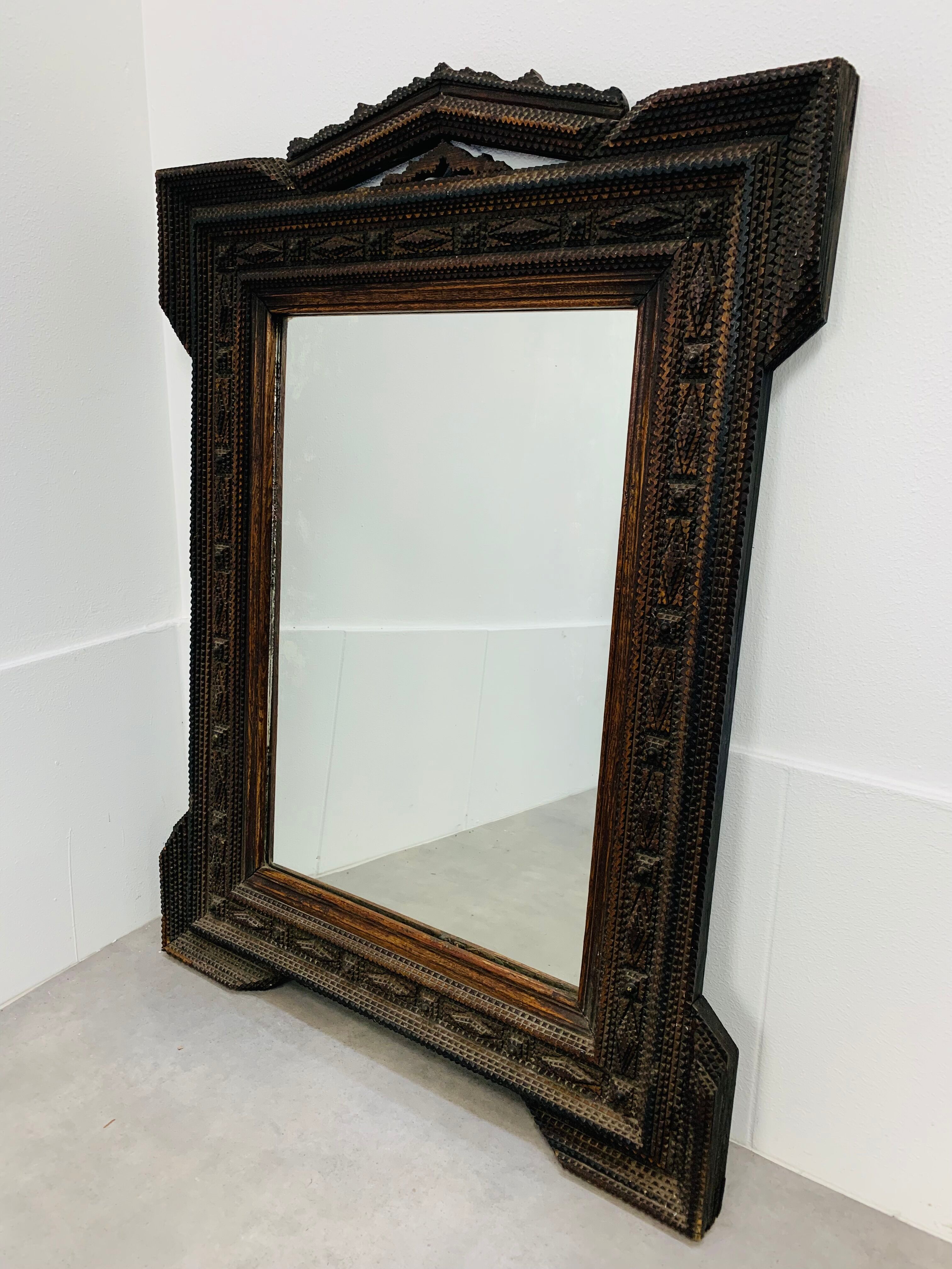 Mirror "tramp art" folk art 103 x 76 cm.