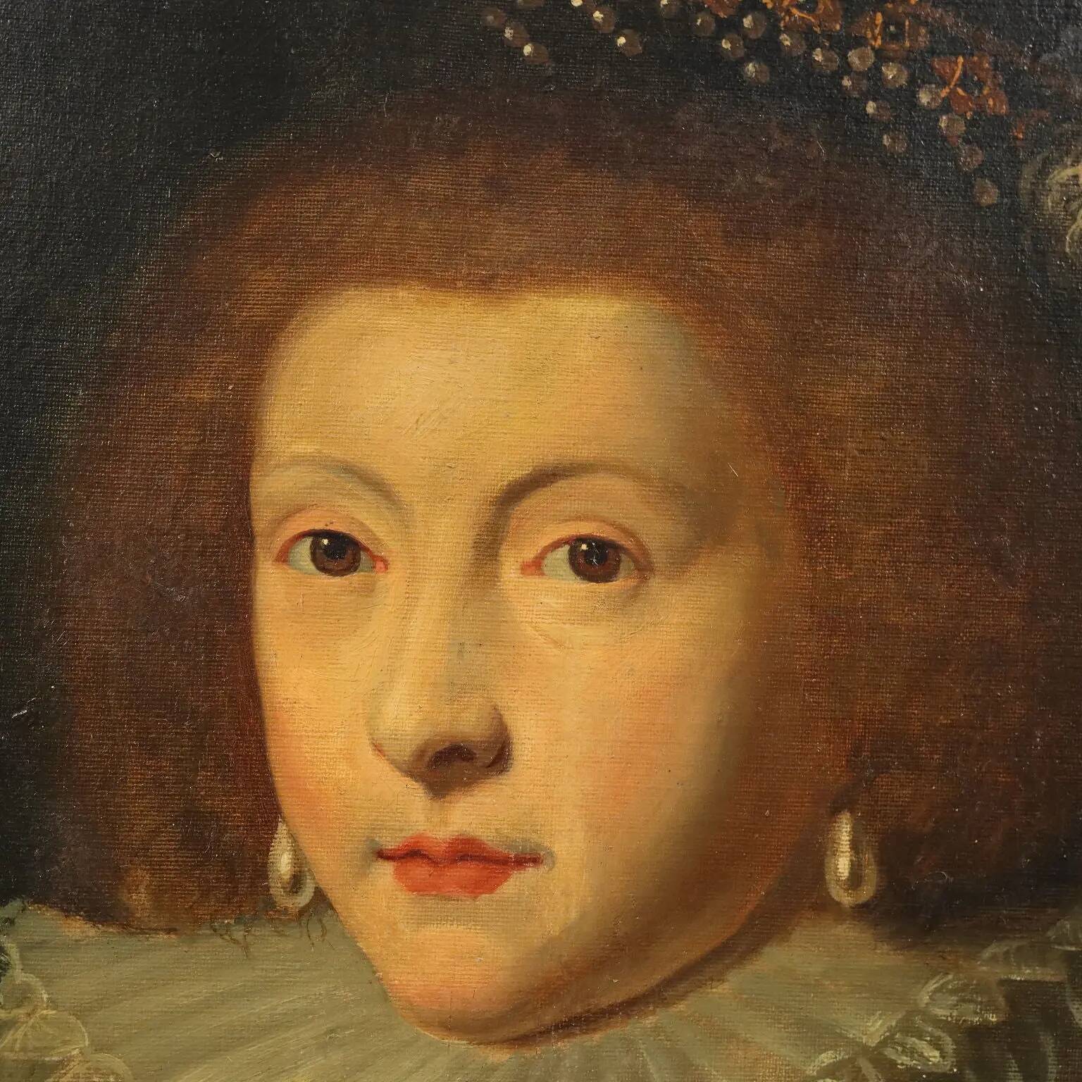 Peinture ancienne Portrait d'une noble dame, huile sur toile, XIXe siècle