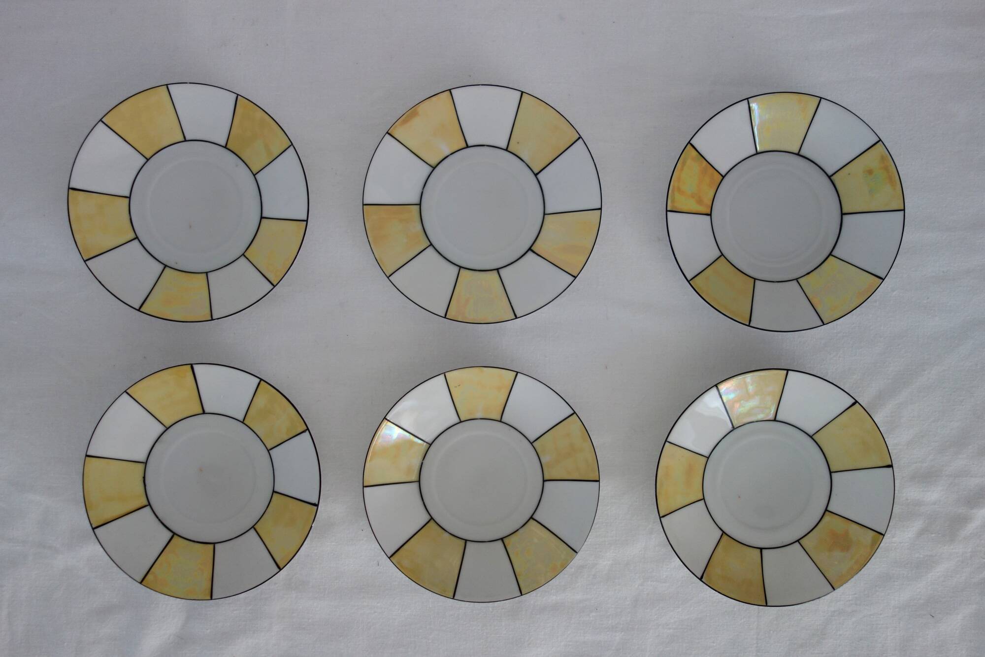 6 60s striped iridescent porcelain coffee cups