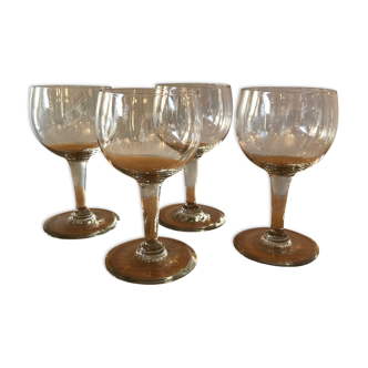 4 wine glasses balloon blown glass
