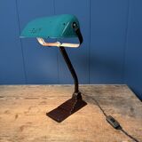 Erpé banker’s lamp with a turquoise enamel shade.
