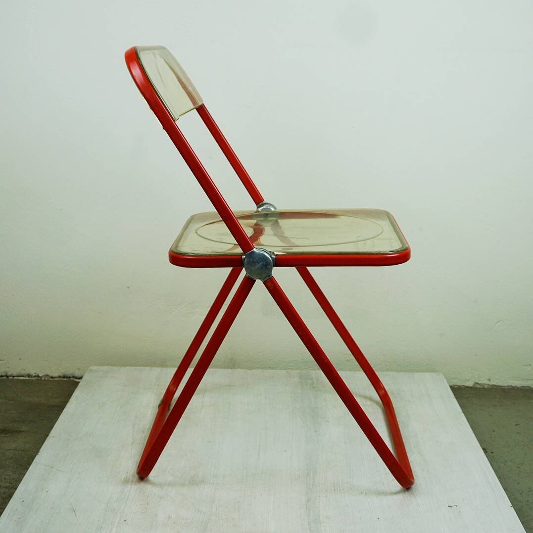 Red Plia Lucite folding chair by G. Piretti for Castelli Italy