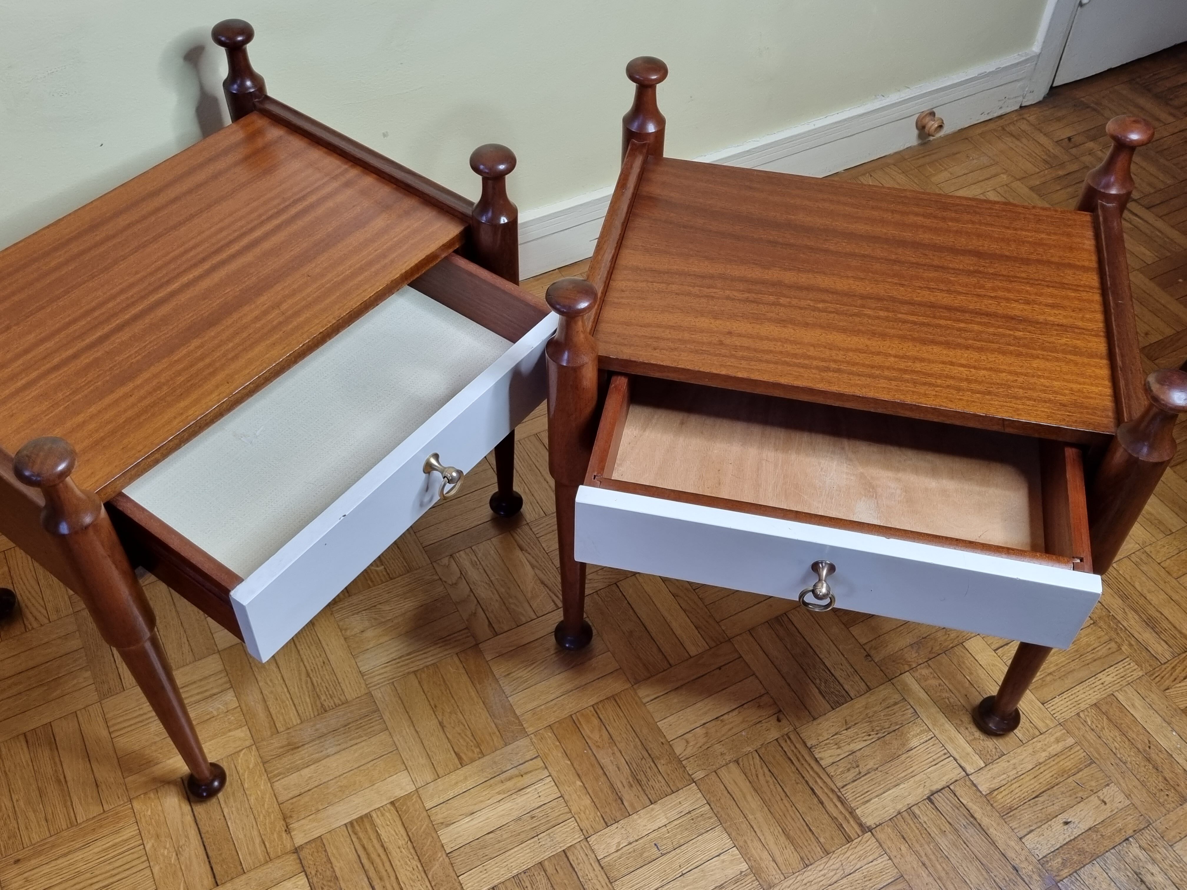 Pair of mahogany and veneer wood bedside tables, Gautier, 60s
