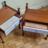 Pair of mahogany and veneer wood bedside tables, Gautier, 60s
