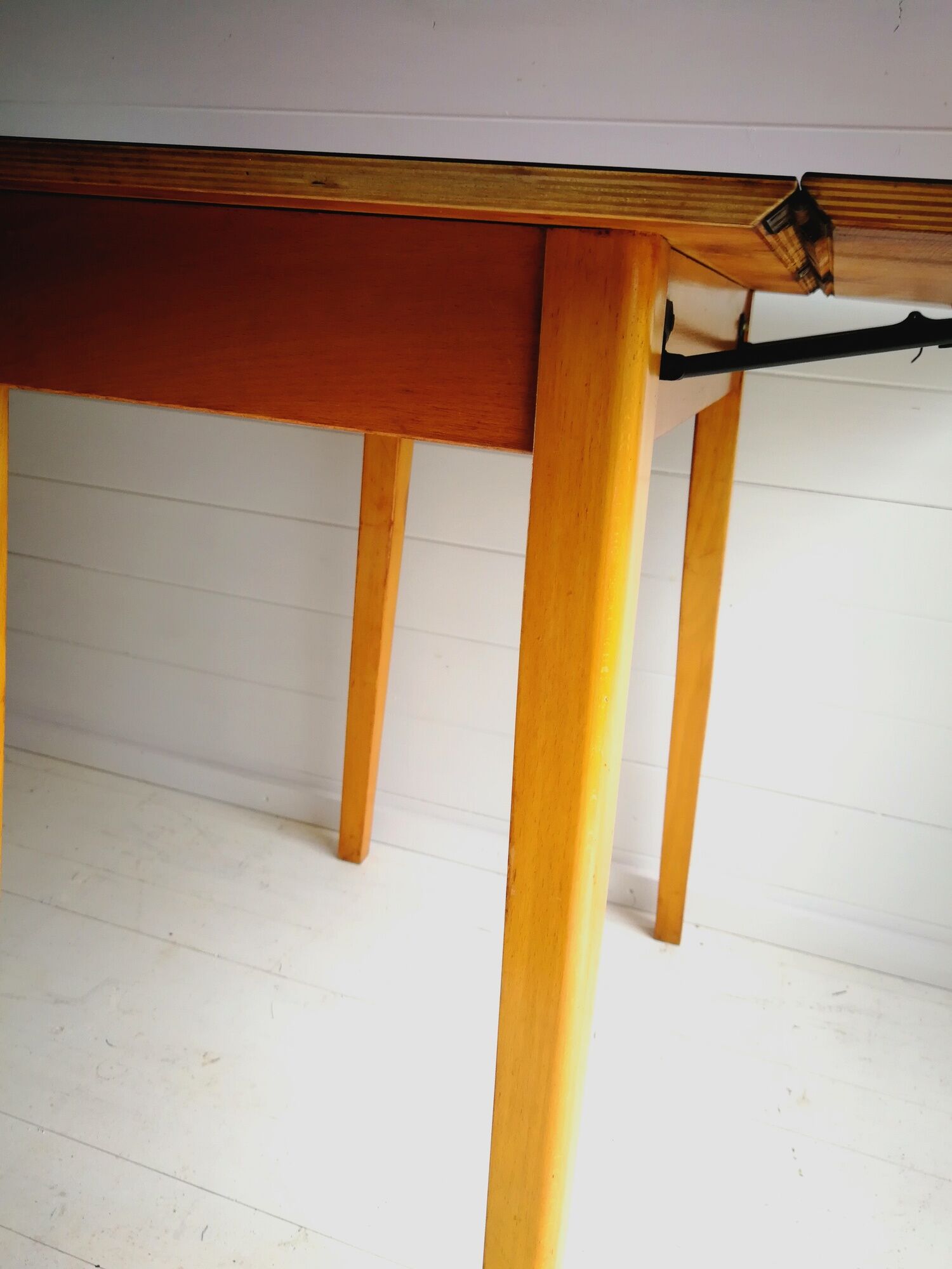 Original 1960’S Red Formica Drop Leaf Dining Table With Wooden Legs, Vintage, Retro, Mid Century, Ki
