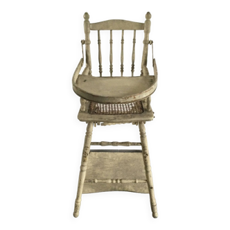 Chaise haute poupon en bois vintage - beige fonce uni