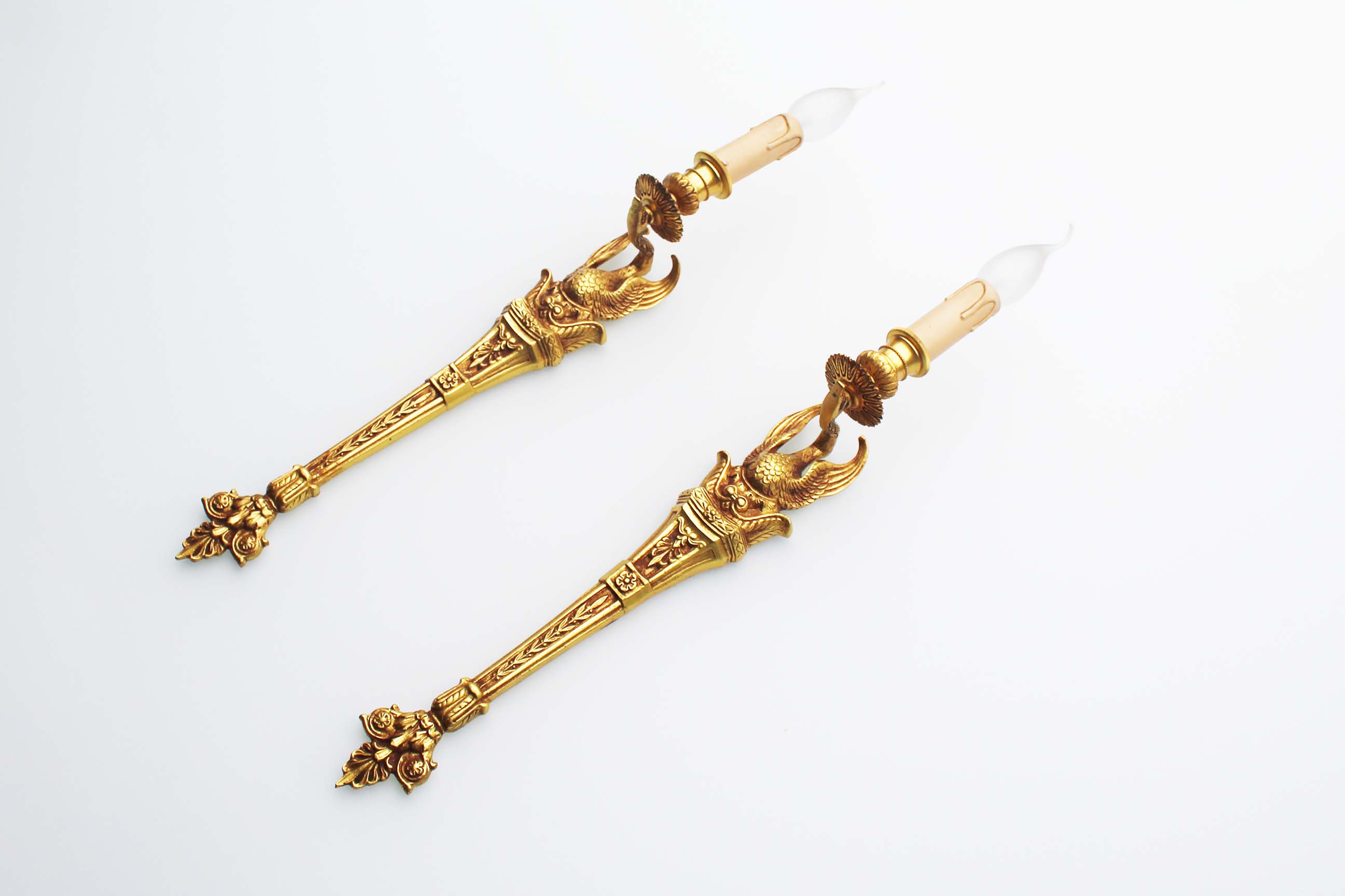 1950's Solid brass 'Swan' wall sconces