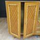 Armoire secrétaire enfant Années 60 bois et rotin pieds compas