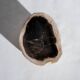 Petrified wood side table white tower black heart H:36cm D:17cm