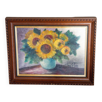 Tableau du peintre "Jean de Jong"  - Nature Morte - Vase fleurs - Tournesol