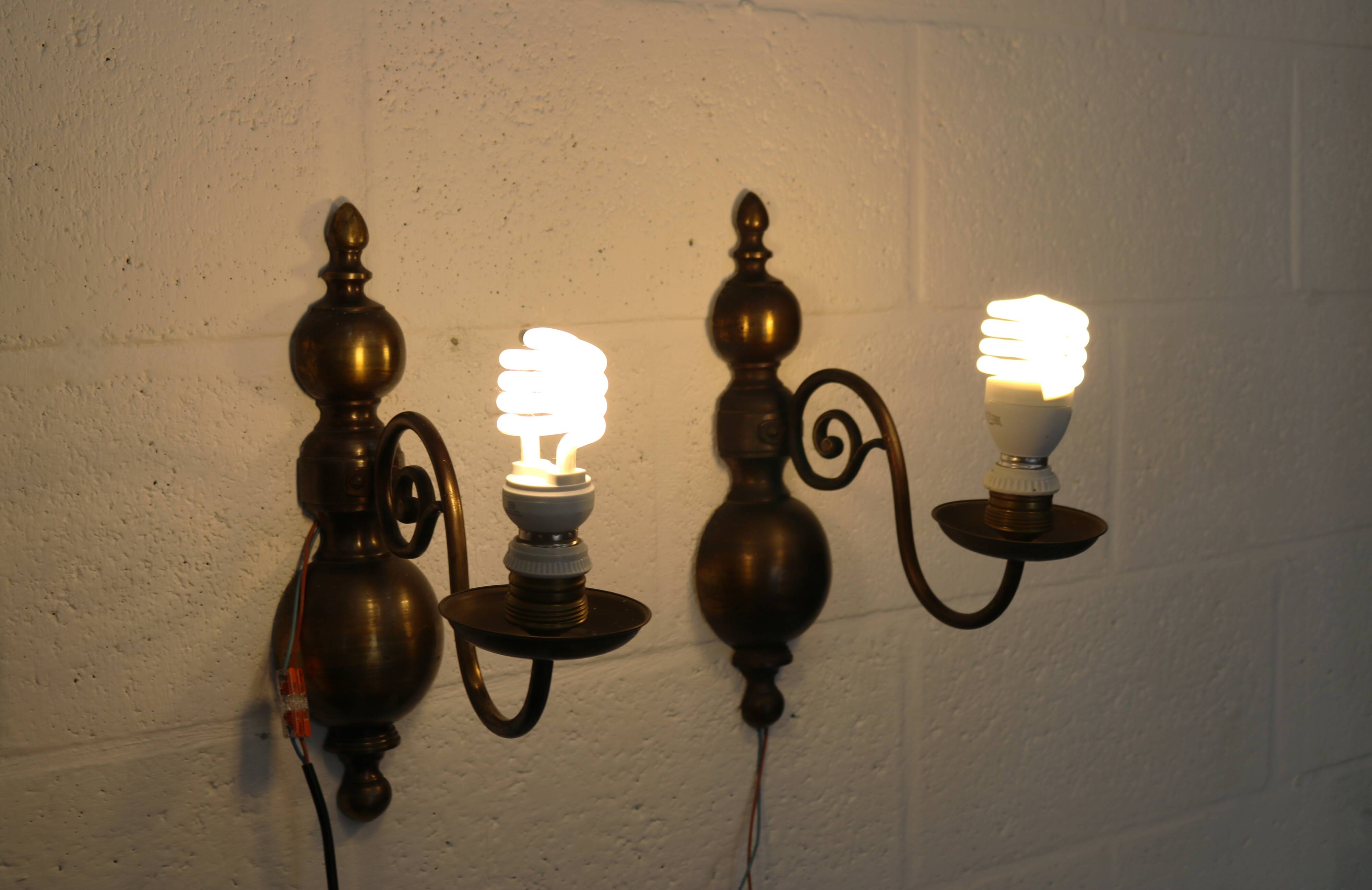 Pair of Antique Brass Wall Lamps – Vintage 1950s Sconces