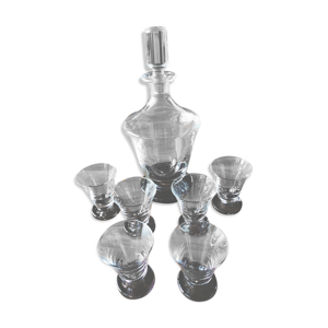 carafe ancienne art déco avec 6 verres en verre
