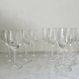 Set de 12 verres à pied en verre ciselé, 6 verres à vin et 6 verres à eau