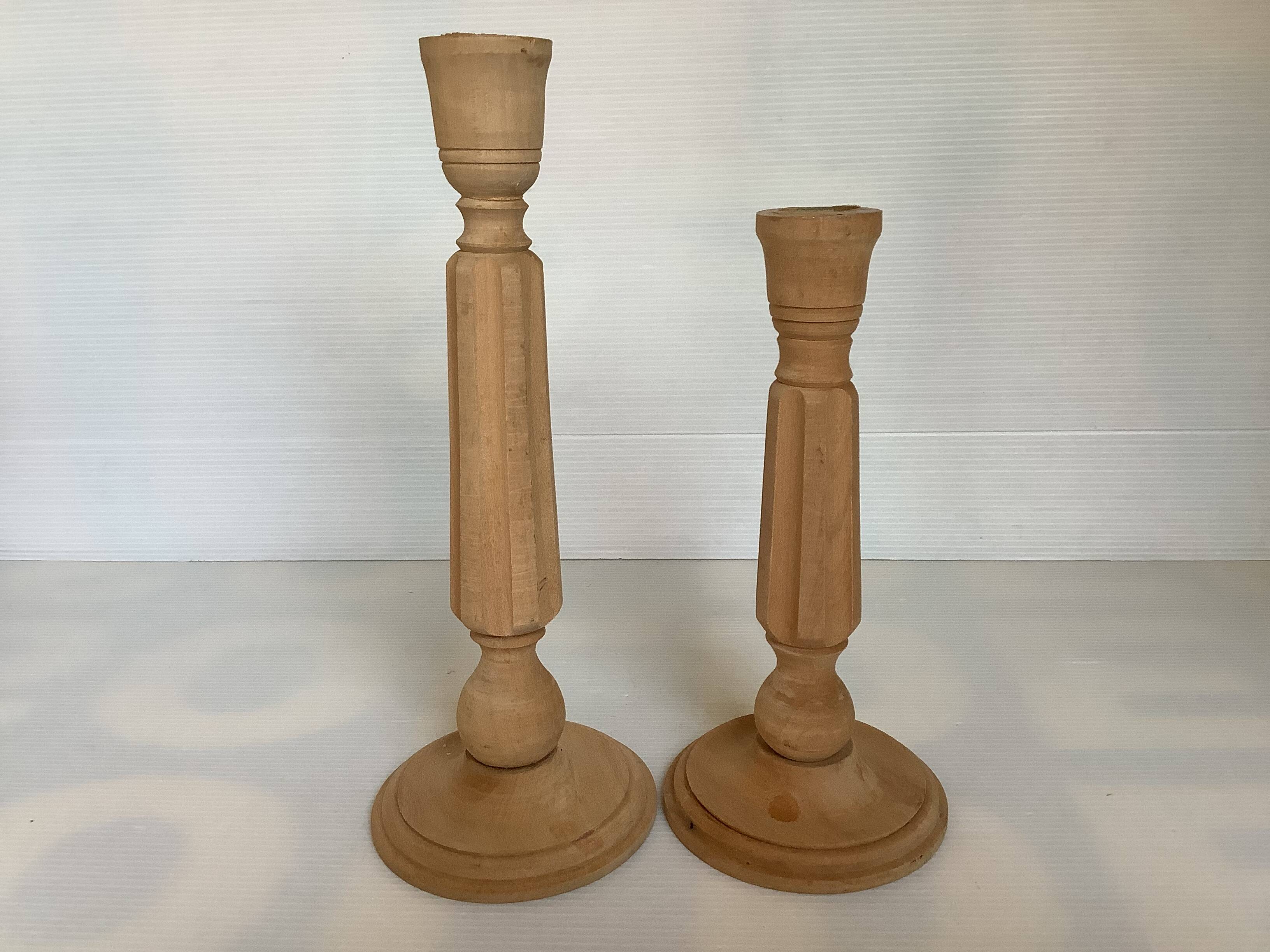 Pair of natural wood candlesticks