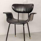 Italian Design Rosewood 'Swan' Side Chair with Black Leatherette Upholstery