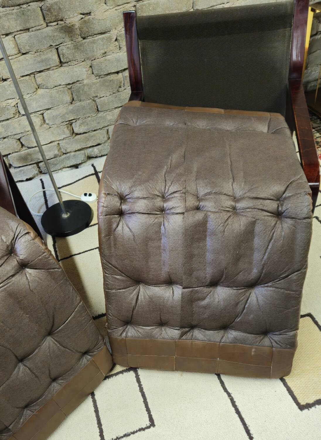 Pair of vintage 1970s faux leather armchairs