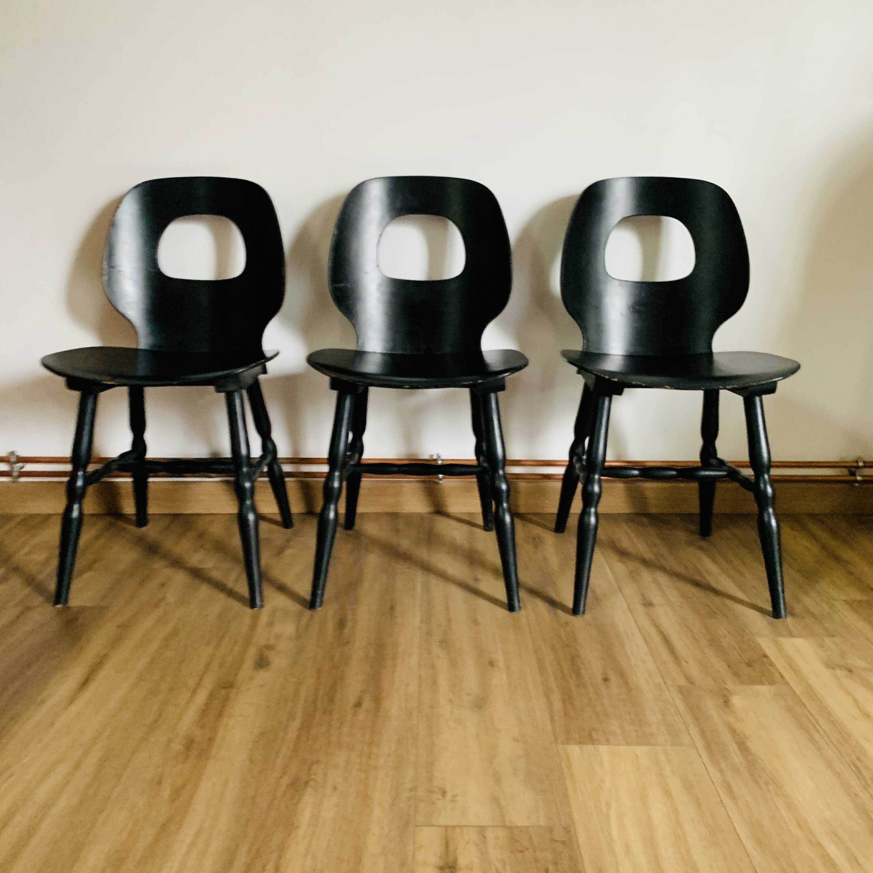 Set of 3 black Baumann eye model chairs