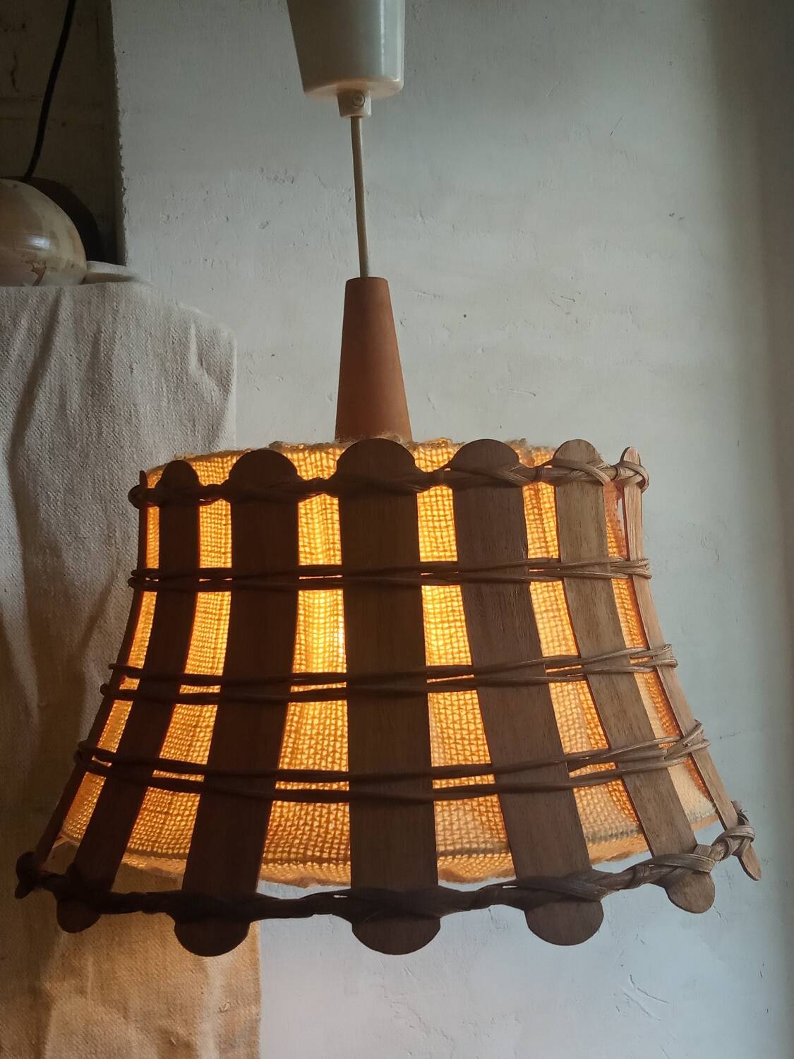 Scandinavian teak pendant light, made in the GDR, 1960s