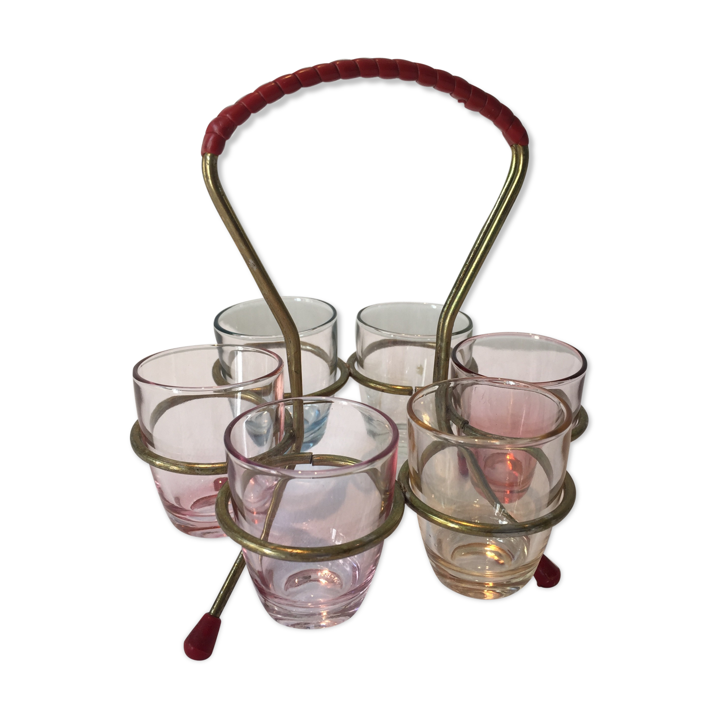 Lot of 6 shot glasses smoked with their metal holders