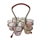 Lot of 6 shot glasses smoked with their metal holders