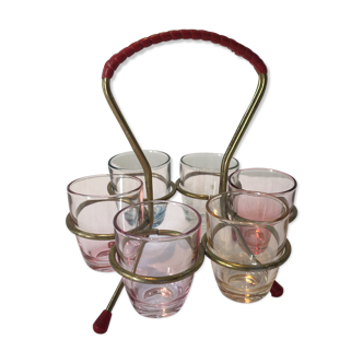 Lot of 6 shot glasses smoked with their metal holders