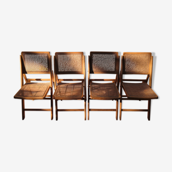 Suite de 4 chaises pliantes cannage années 60 vintage