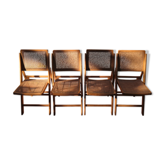 Suite de 4 chaises pliantes cannage années 60 vintage