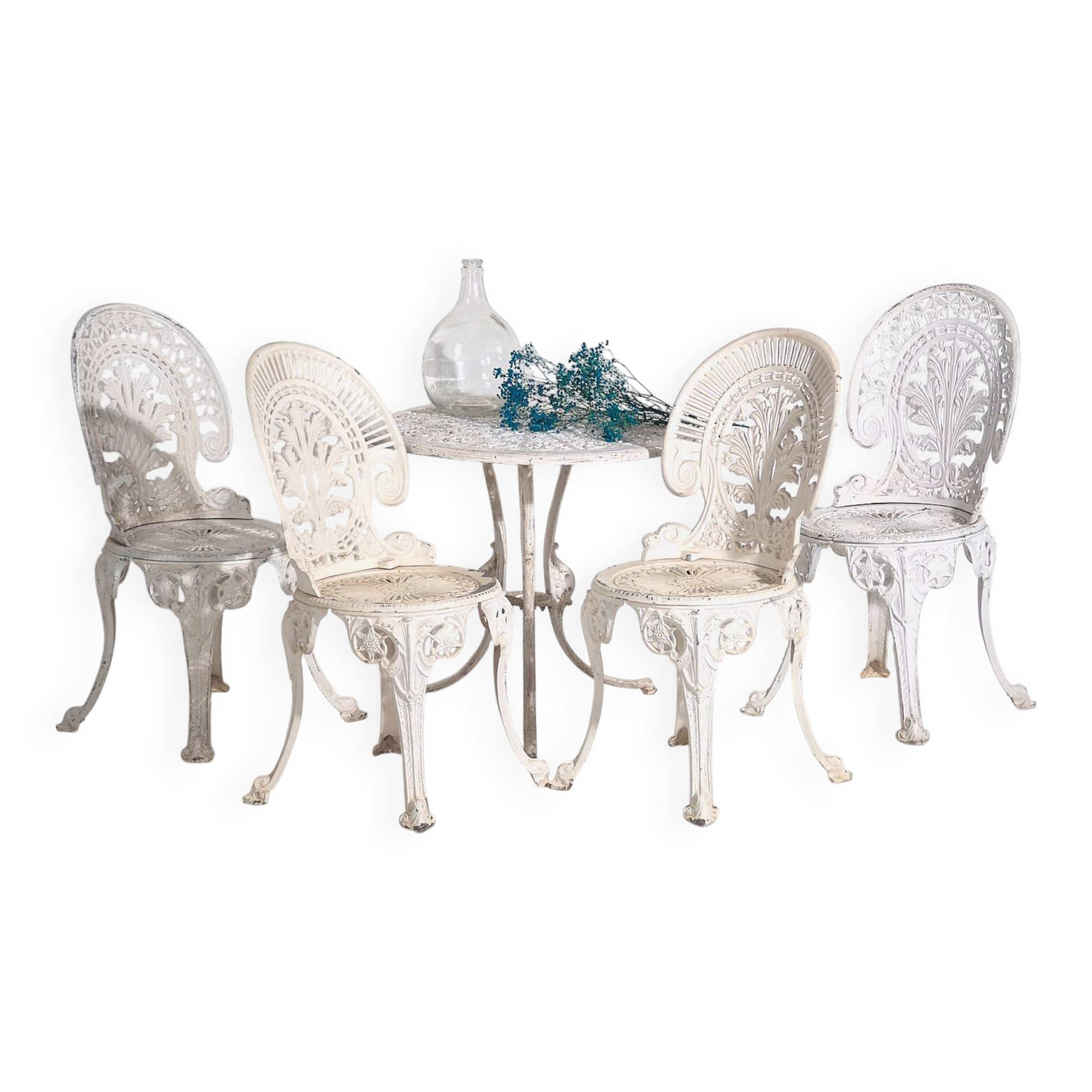 Art Nouveau garden table and chairs set (circa 1950). 5-piece set