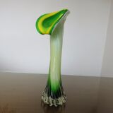Vase soliflore arum en verre de Murano jaune et vert années 60 70