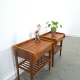 Teak fineer nachtkastjes set met lade uit Zweden