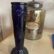 2 vintage cobalt blue pressed glass vases