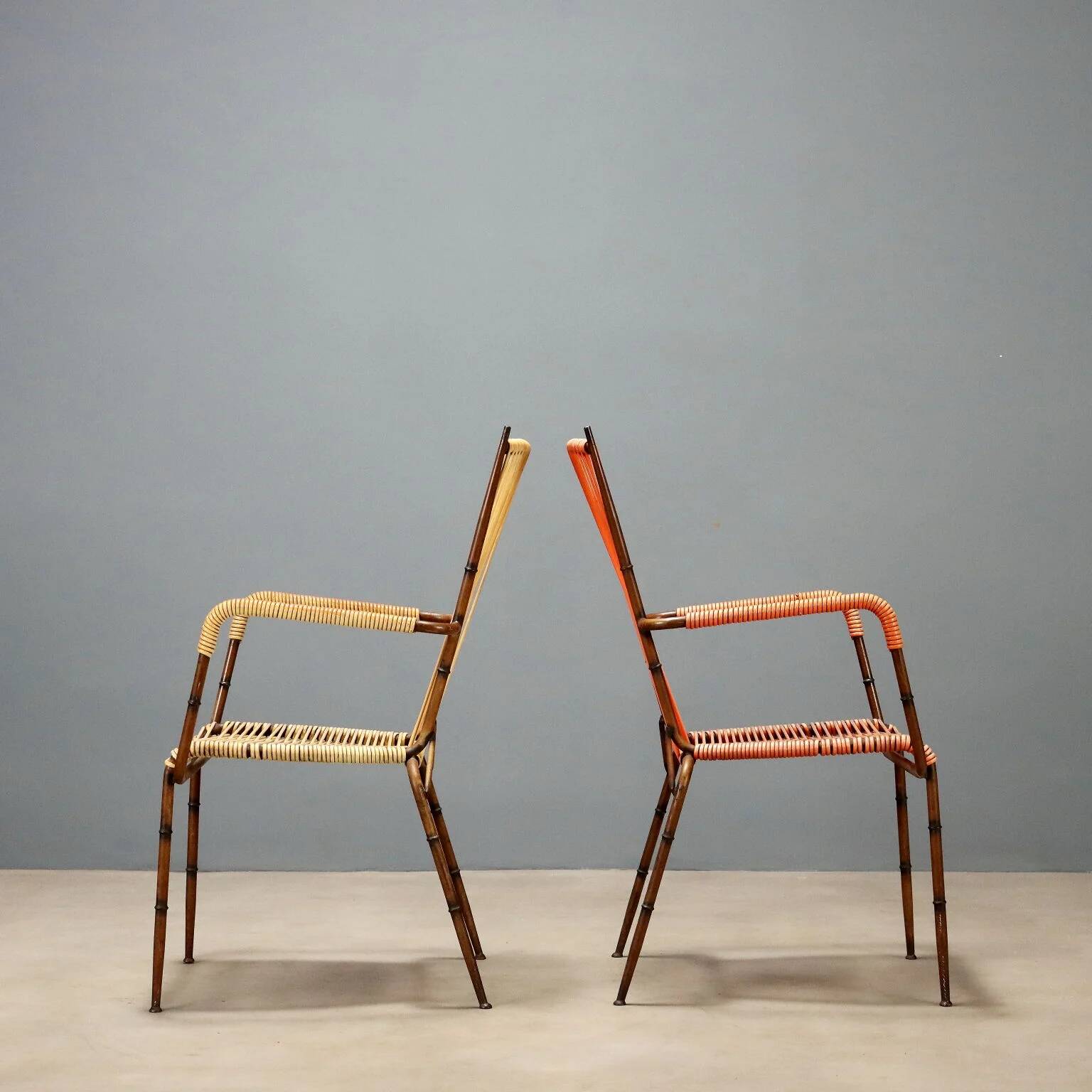 Metal and synthetic rope chairs