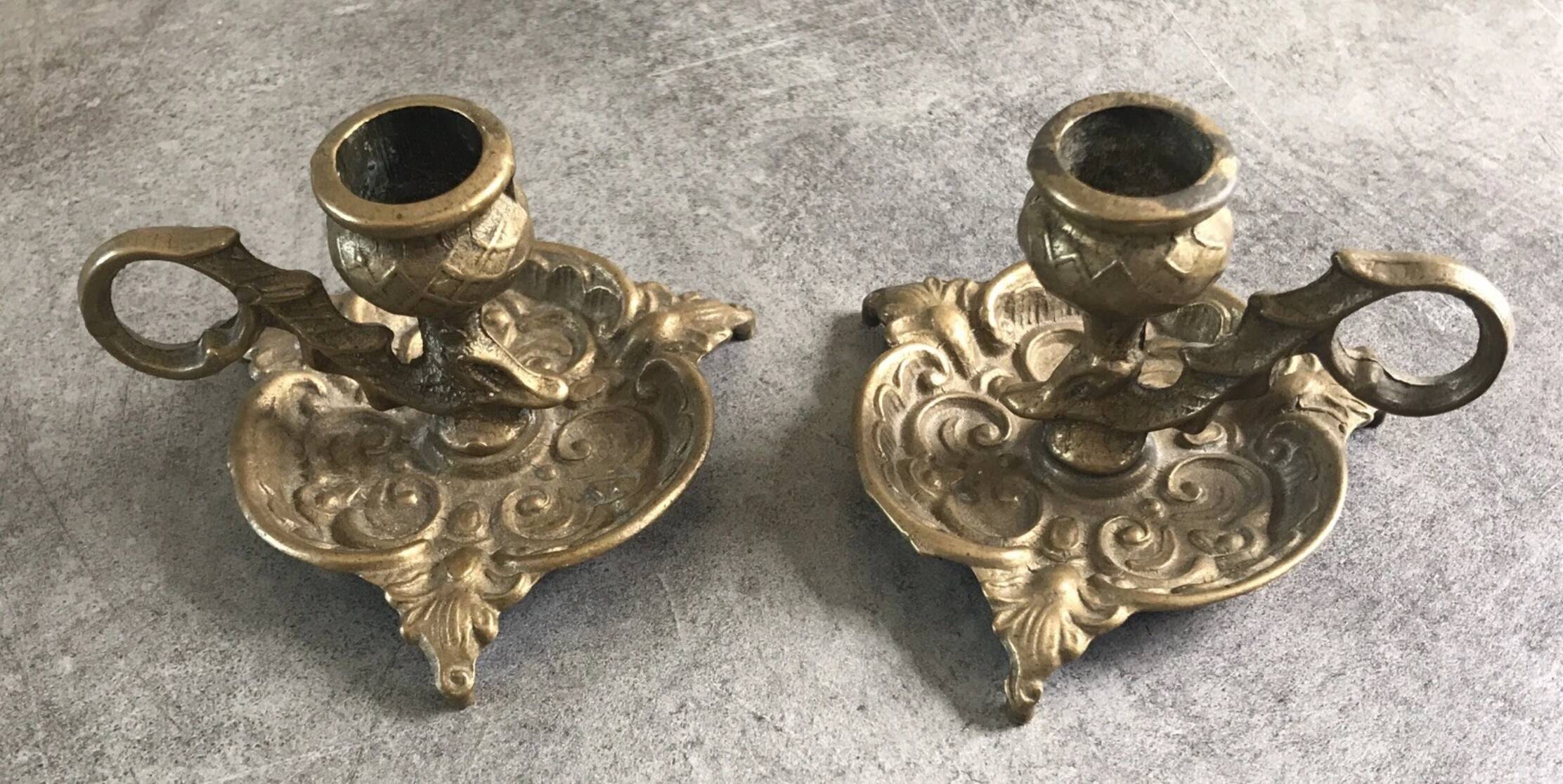 Pair of vintage brass table candlesticks