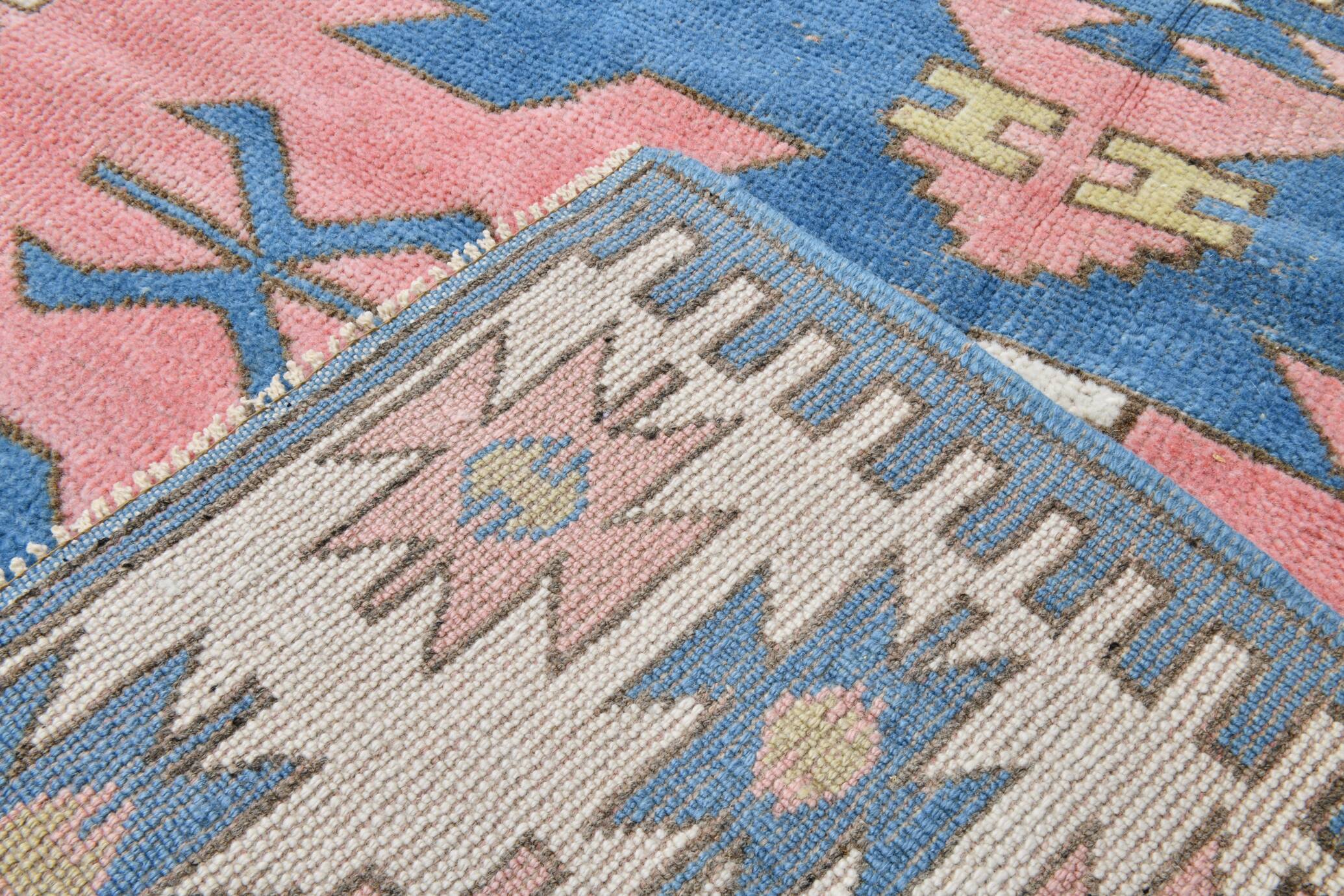 Dusty Pink & Blue Handmade Vintage Rug, 141x184 Cm
