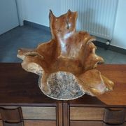 Sculptural wooden centrepiece, organic bowl, brutalist.