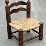 Low chair in oak and straw vintage design 60s