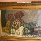 STILL LIFE BOUQUET OF DAHLIAS OIL PAINTING SIGNED MARIUS DALON EARLY 20TH CENTURY