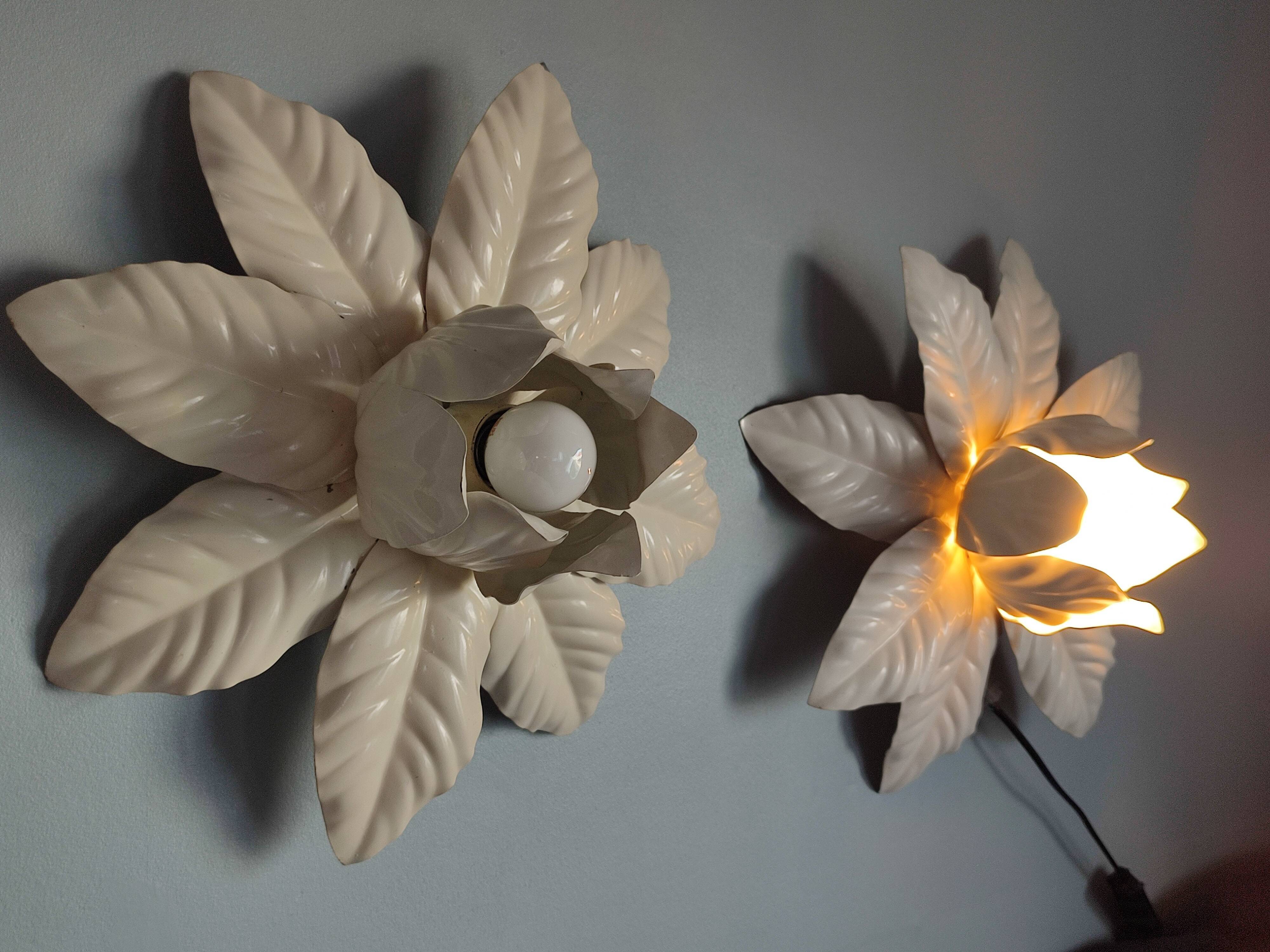 Pair of vintage white metal wall lamps/ceiling lamps