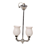 Vintage opaline lampshade chrome duck 2-arm chandelier