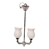 Vintage opaline lampshade chrome duck 2-arm chandelier