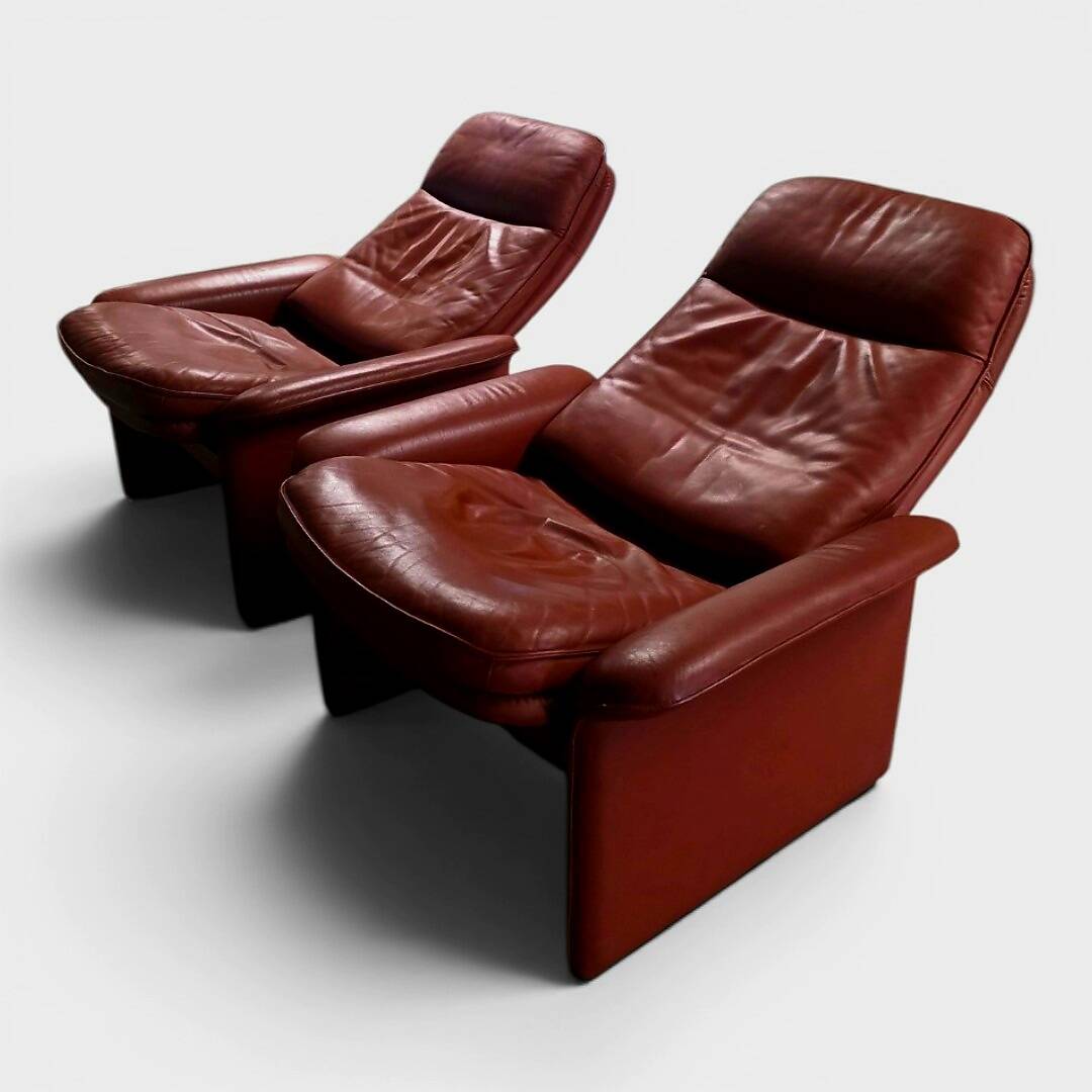 Pair of reclining lounge chairs DS 50 De Sede – Cognac Leather