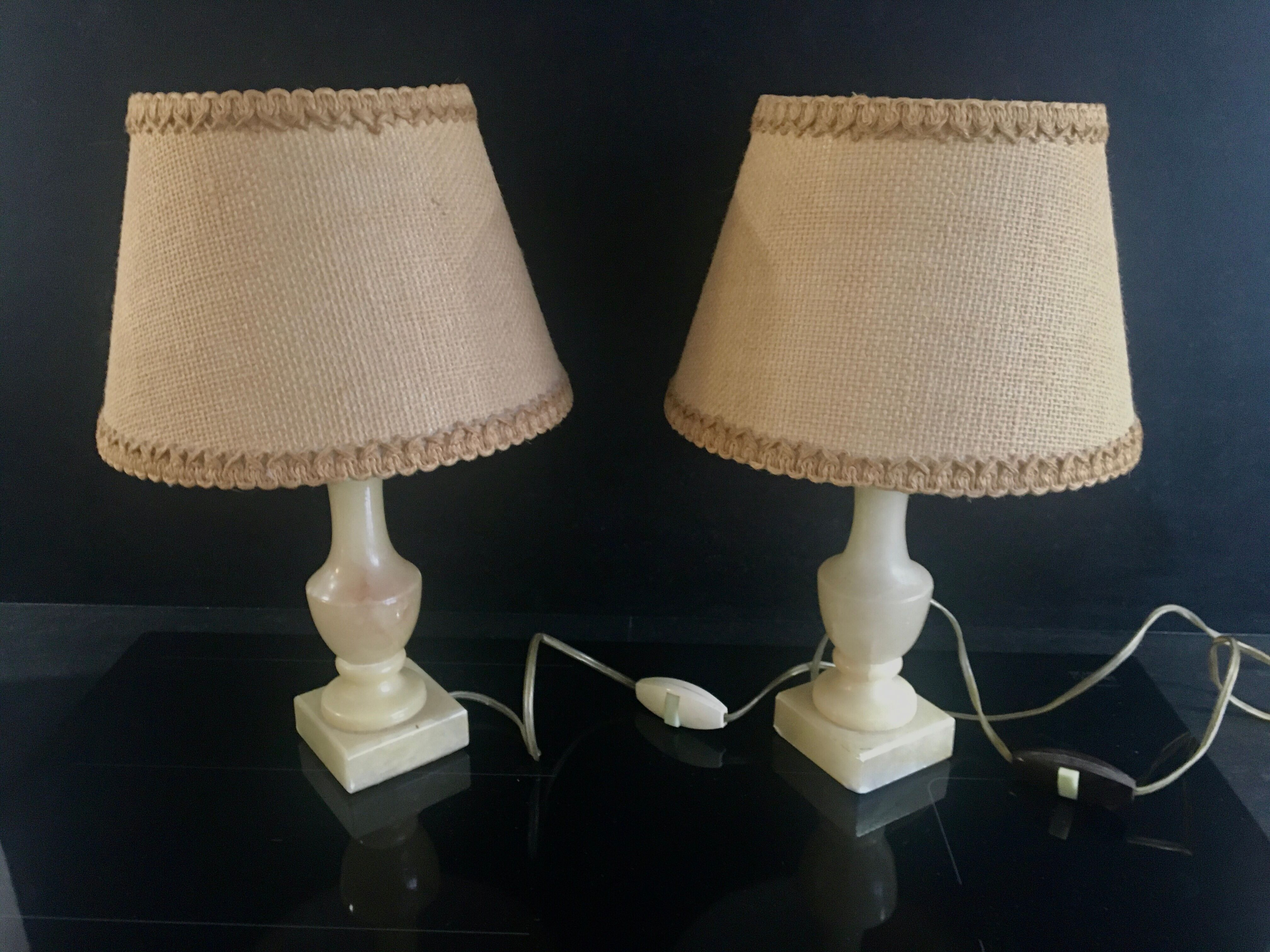 Pair of Vintage Alabaster Lamp with Lampshade