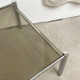 Table basse carré chrome / verre fumé