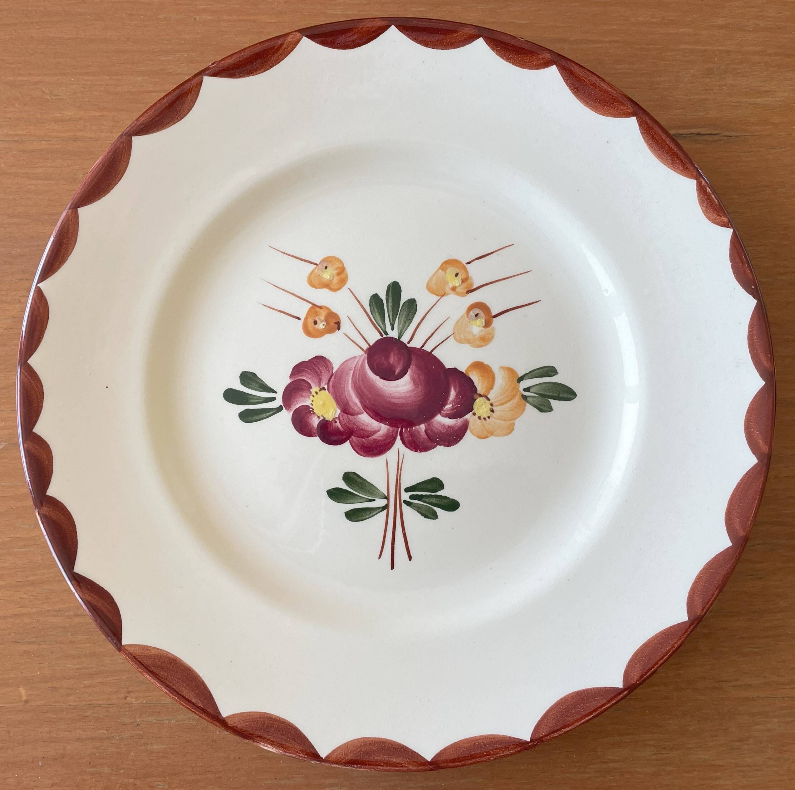 6 antique Longchamp earthenware dessert plates