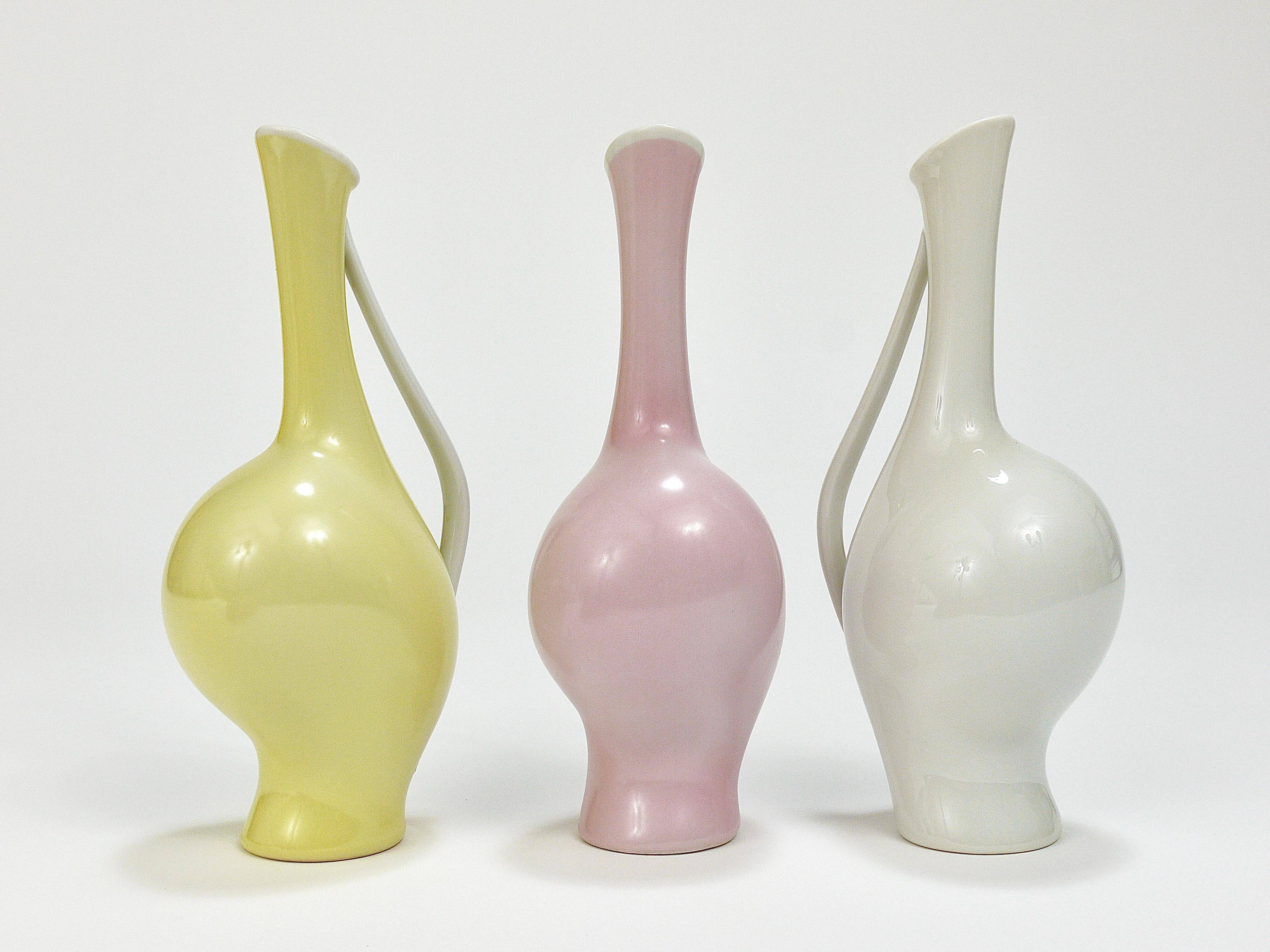 3 vases en porcelaine pastel "Luise" du milieu du siècle, Fritz Heidenreich, allemand