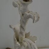 Pair of legs of wood metal table lamps foliage decoration Design: Ivory White